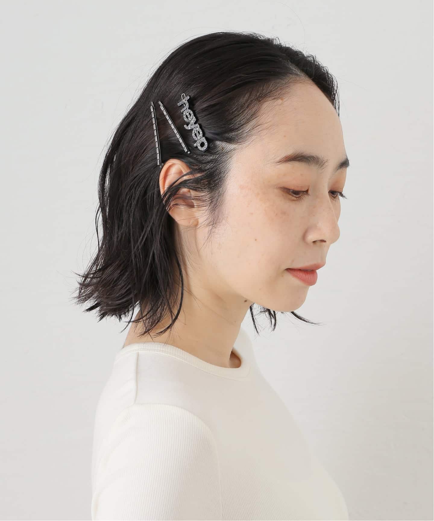 ヘアアクセサリー heyep heyep(ヘイップ)｜Logo＆Rhinestone ヘアピン 4Pセット/シルバー