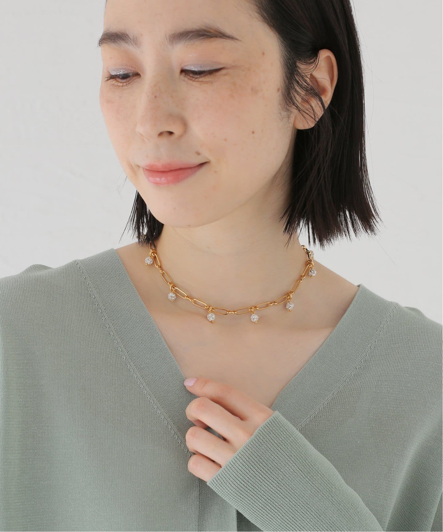 TIMELESS PEARLY】Gold chain and strass balls NECKLACE