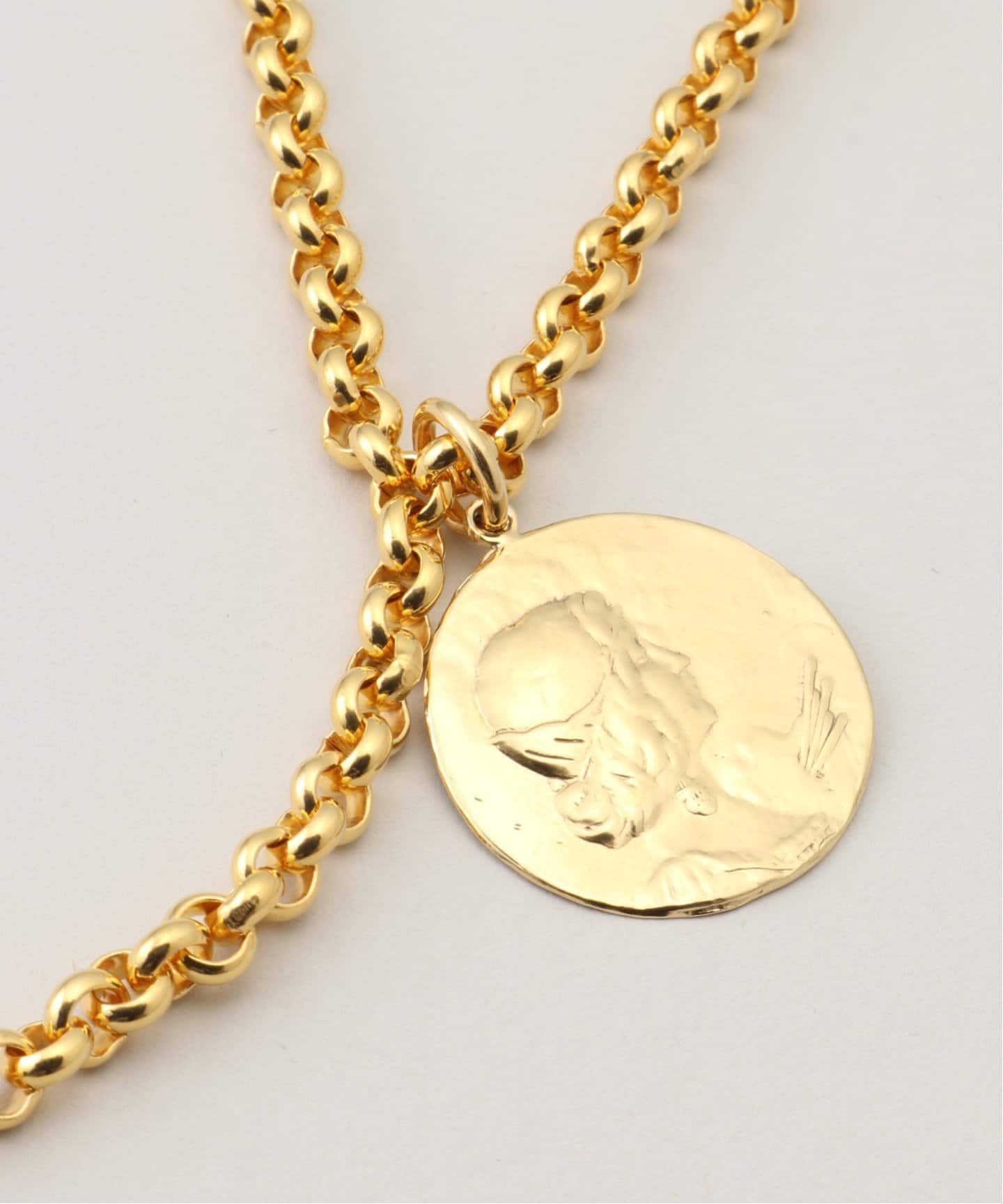 TIMELESS PEARLY】Gold chain with medal and pending pea