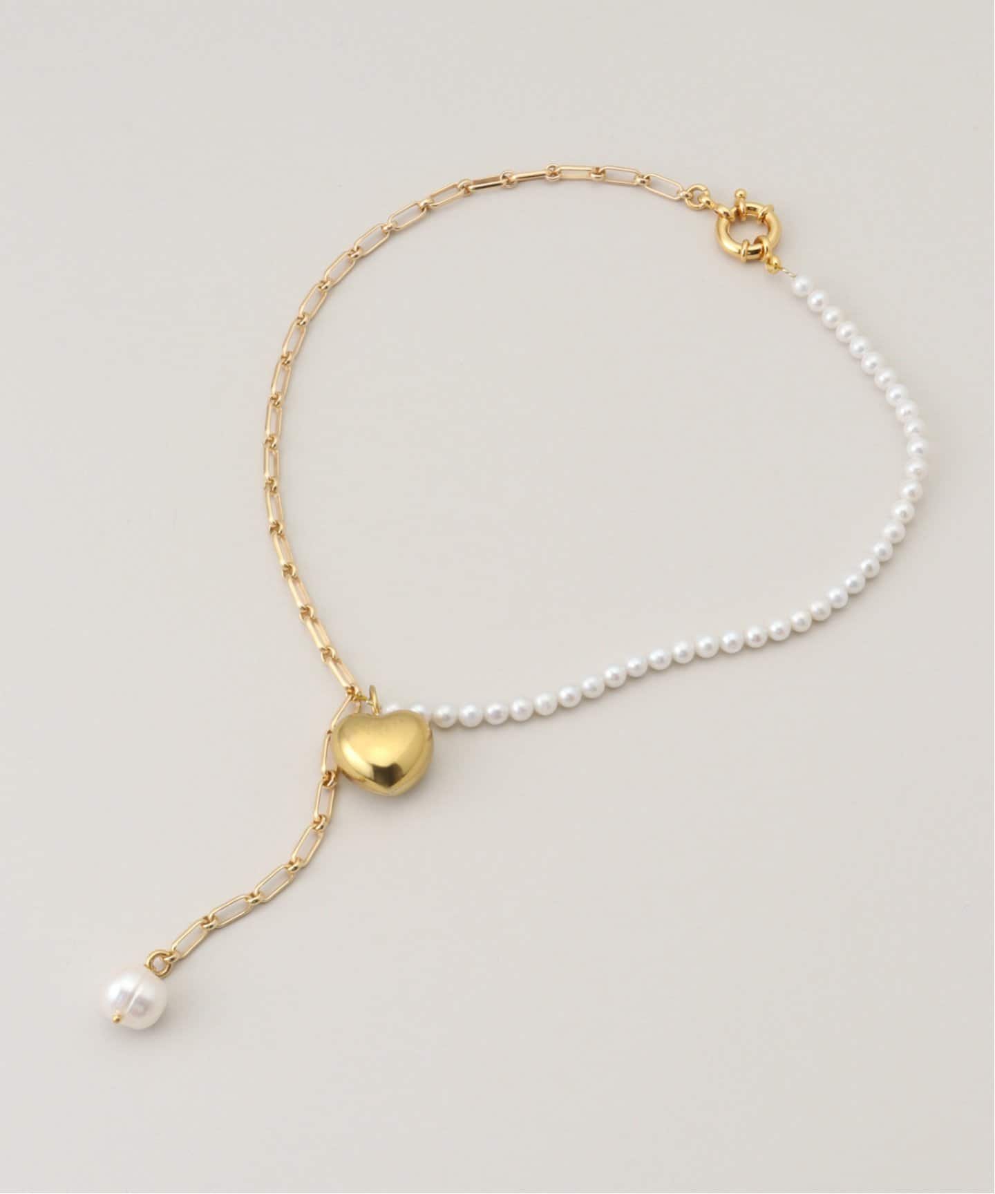 TIMELESS PEARLY】Half pearl/half chain with heart and：ネックレス