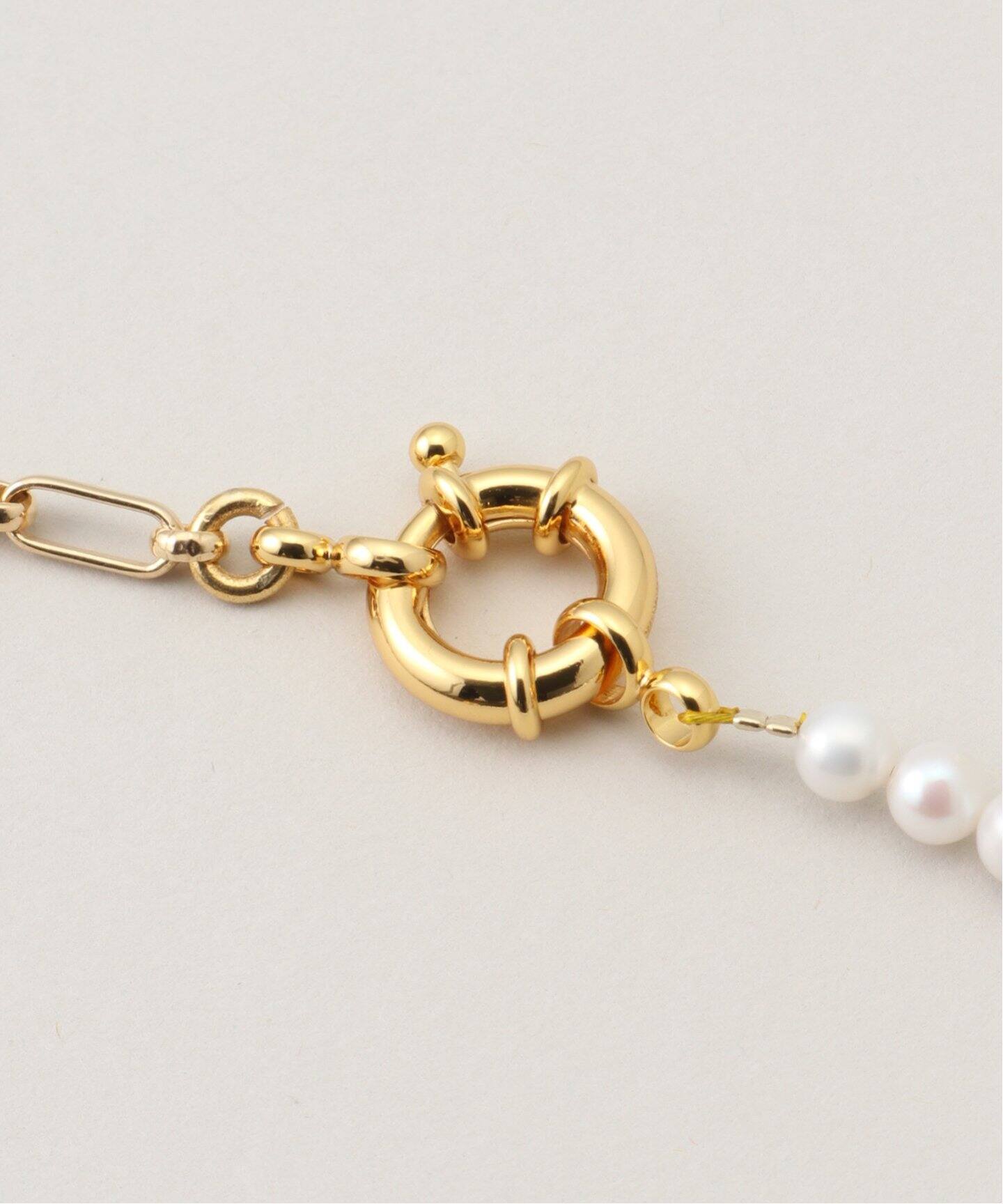 TIMELESS PEARLY】Half pearl/half chain with heart and：ネックレス