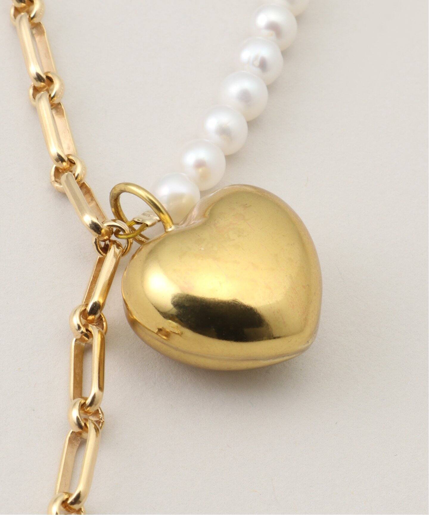TIMELESS PEARLY】Half pearl/half chain with heart and：ネックレス