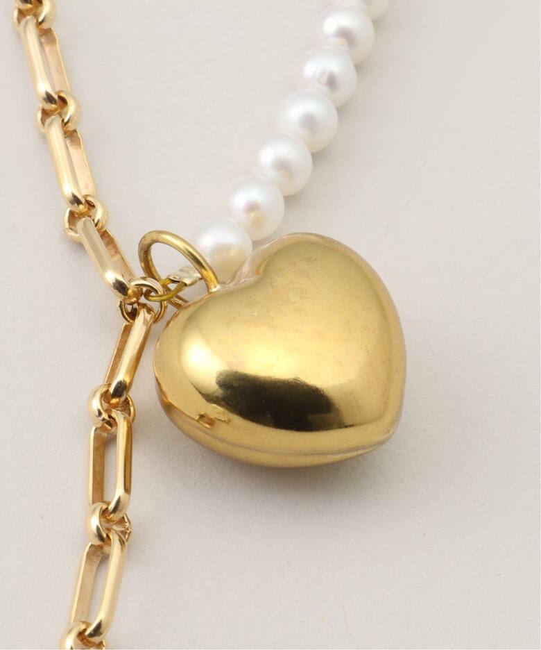 TIMELESS PEARLY】Half pearl/half chain with heart and：ネックレス 