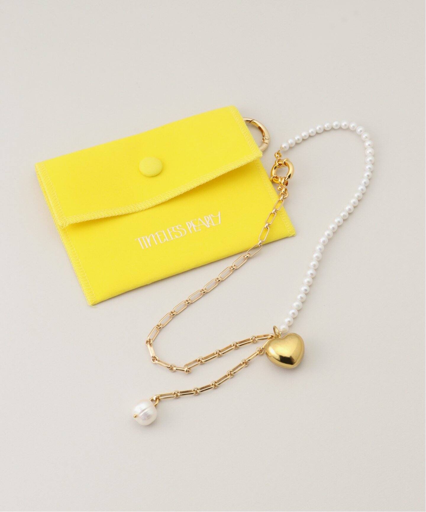 TIMELESS PEARLY】Half pearl/half chain with heart and：ネックレス