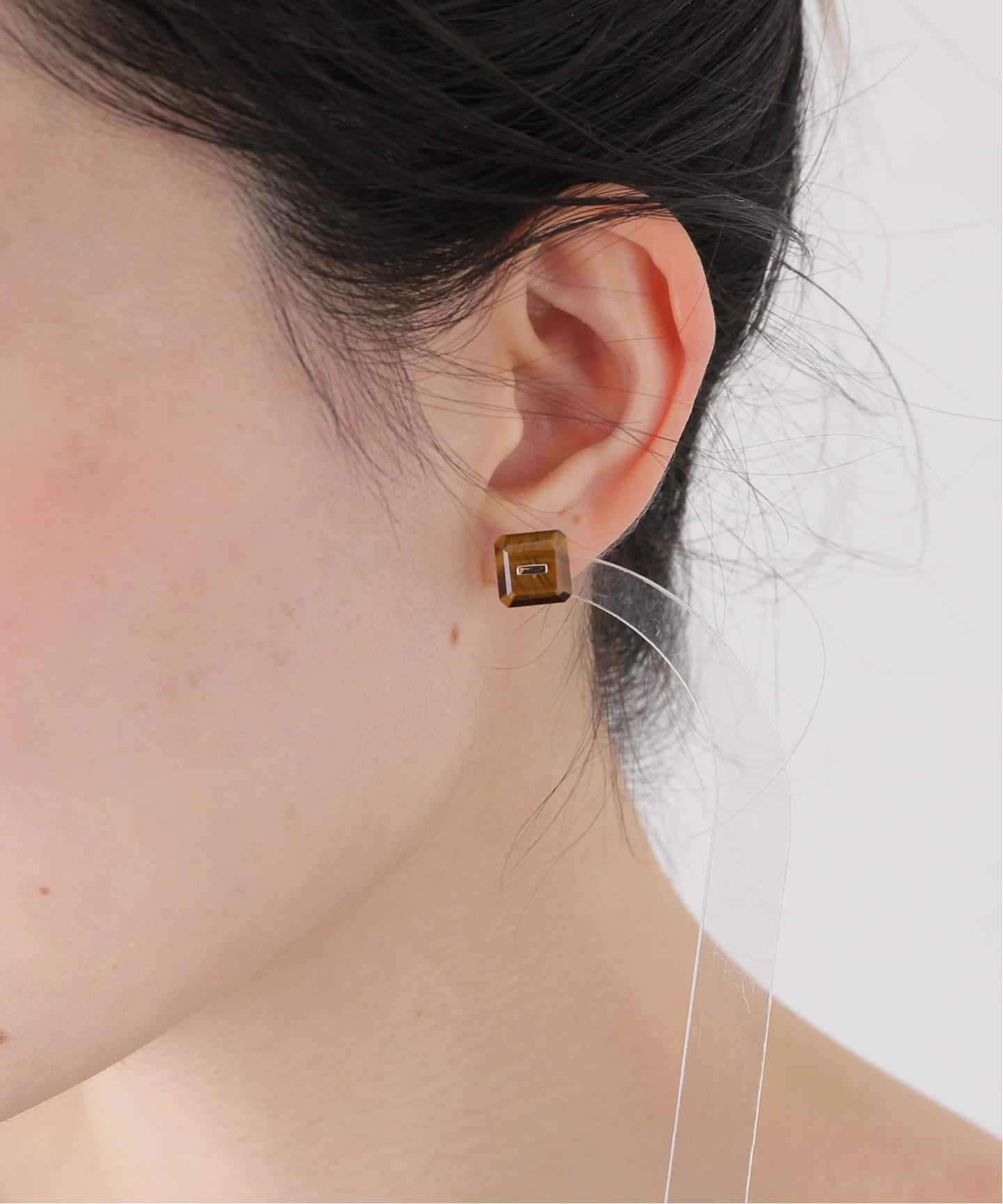 HIROTAKA/ヒロタカ】Bird of P Square Stud Tiger Eye：ピアス