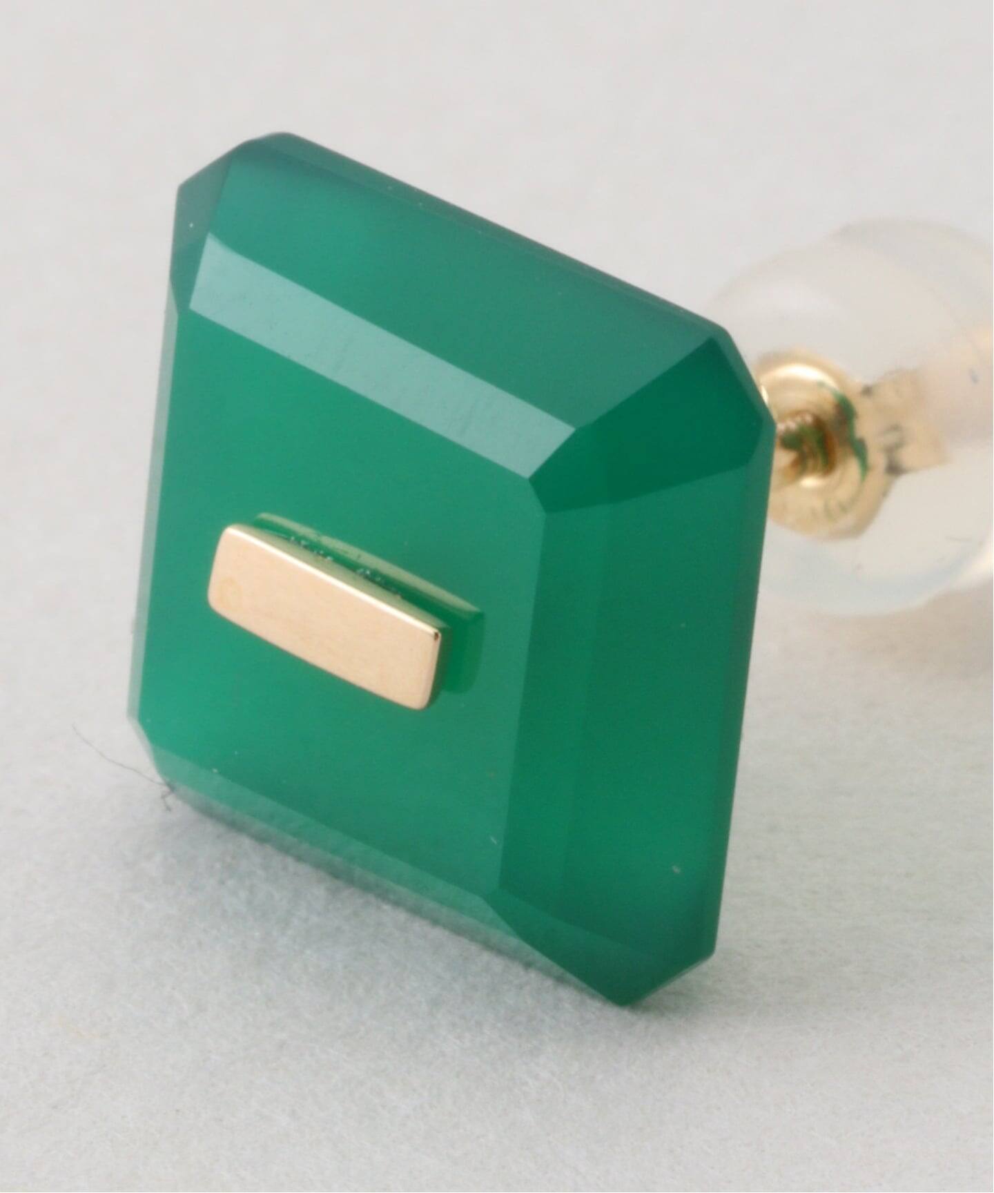 HIROTAKA/ヒロタカ】Bird of P Square Stud Green Aga：ピアス（片耳用