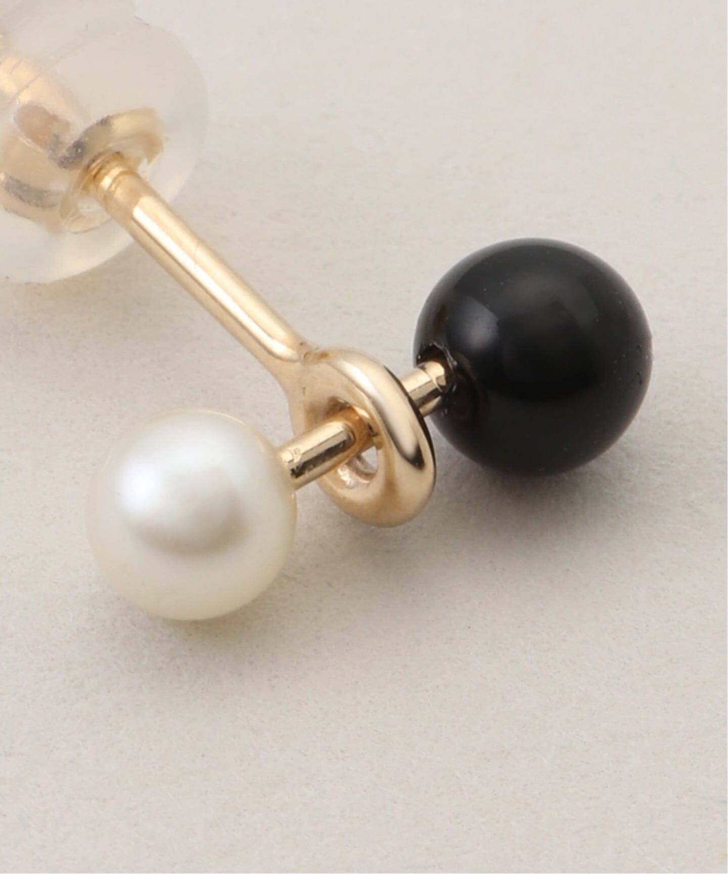 HIROTAKA/ヒロタカ】 HONEY ANT Akoya Pearl Onyx Ear：ピアス（片耳用