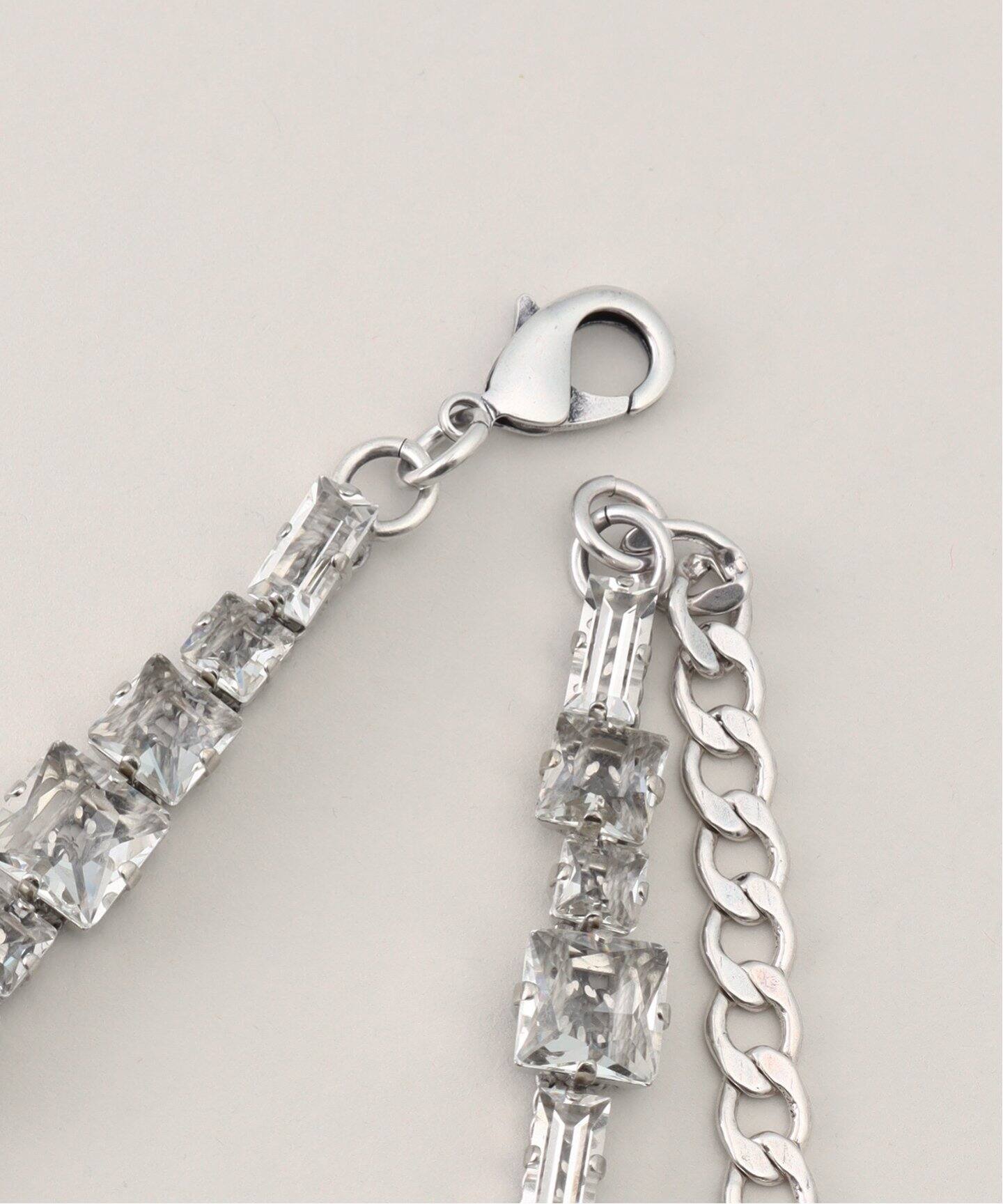 ジャーナルスタンダード　ネックレス　シルバー　ベイクルーズ rada 】 SQUARE CRYSTAL NECKLACE (BIG)（ネックレス）｜journal