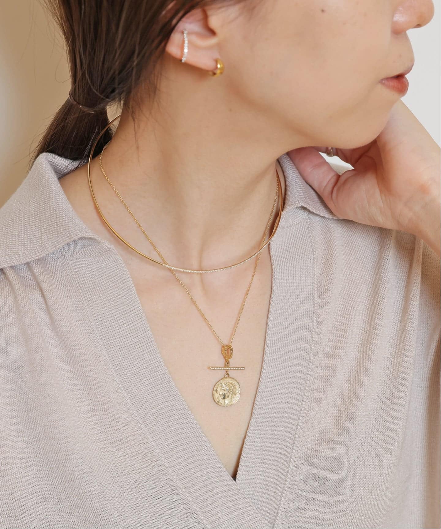 AZLEE 18KYG GODDESS SMALL DIA BARコインチャーム AZLEE/アズリー】 GODDESS SMALL DIA BAR コインチャーム