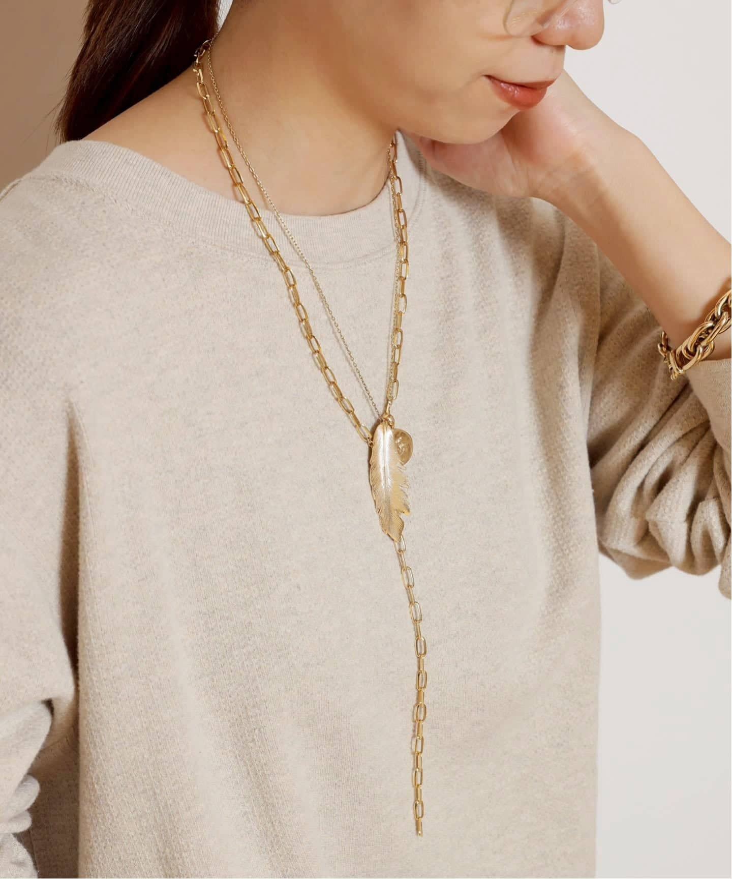 Manon Jewelry/マノン ジュエリー】Feather (Big)47.5chain