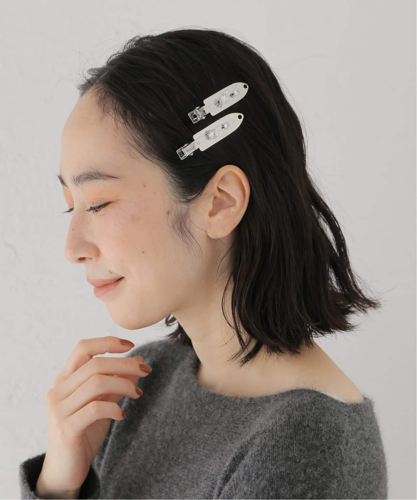 HEYEP/ヘイップ Rhinestone Flat Hair Clips-2 Piece ヘアクリップ