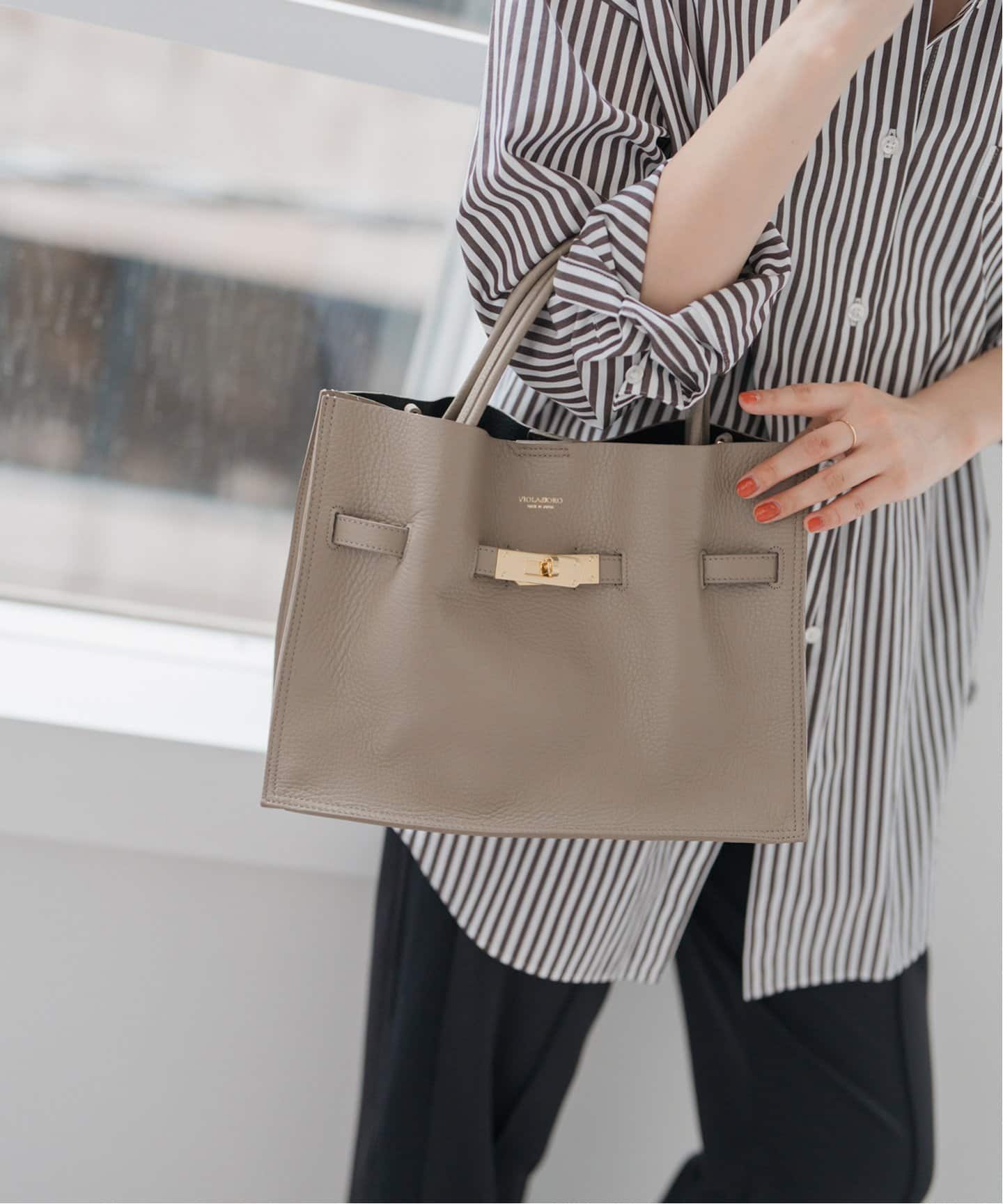 VIOLAd’ORO イタリアンWフェイスレザートートバッグ L グレー 追加》VIOLAd'ORO イタリアンWフェイスレザートートバッグ L