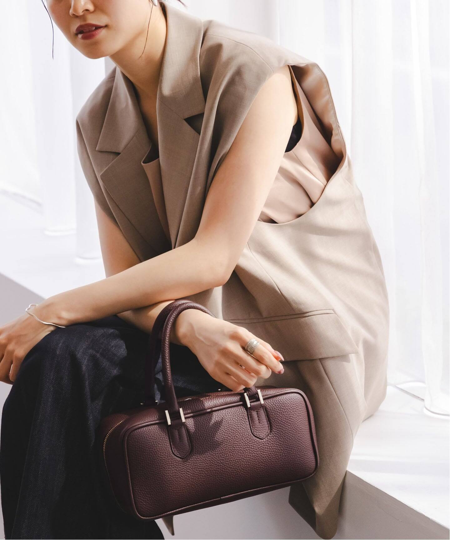 NOBLE ロリステッラ　スクエアボストンバッグブラウン 追加2》LORISTELLA/ロリステッラ スクエアボストンバッグ