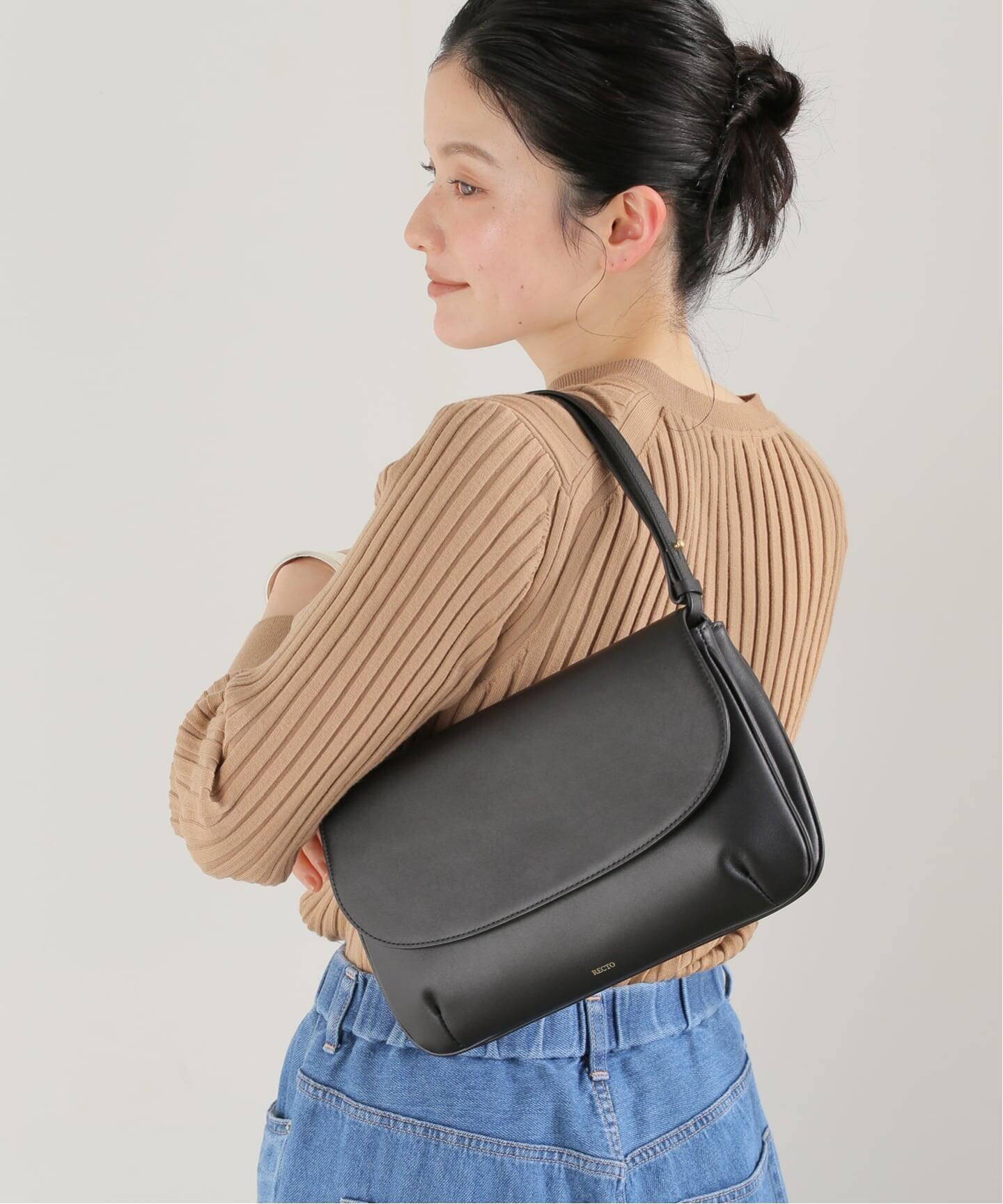 RECTO ENVELOPE BAG ブラック ハンドバッグ RECTO/レクト】VINTAGE FLAP MEDIUM BAG：バッグ（ハンドバッグ