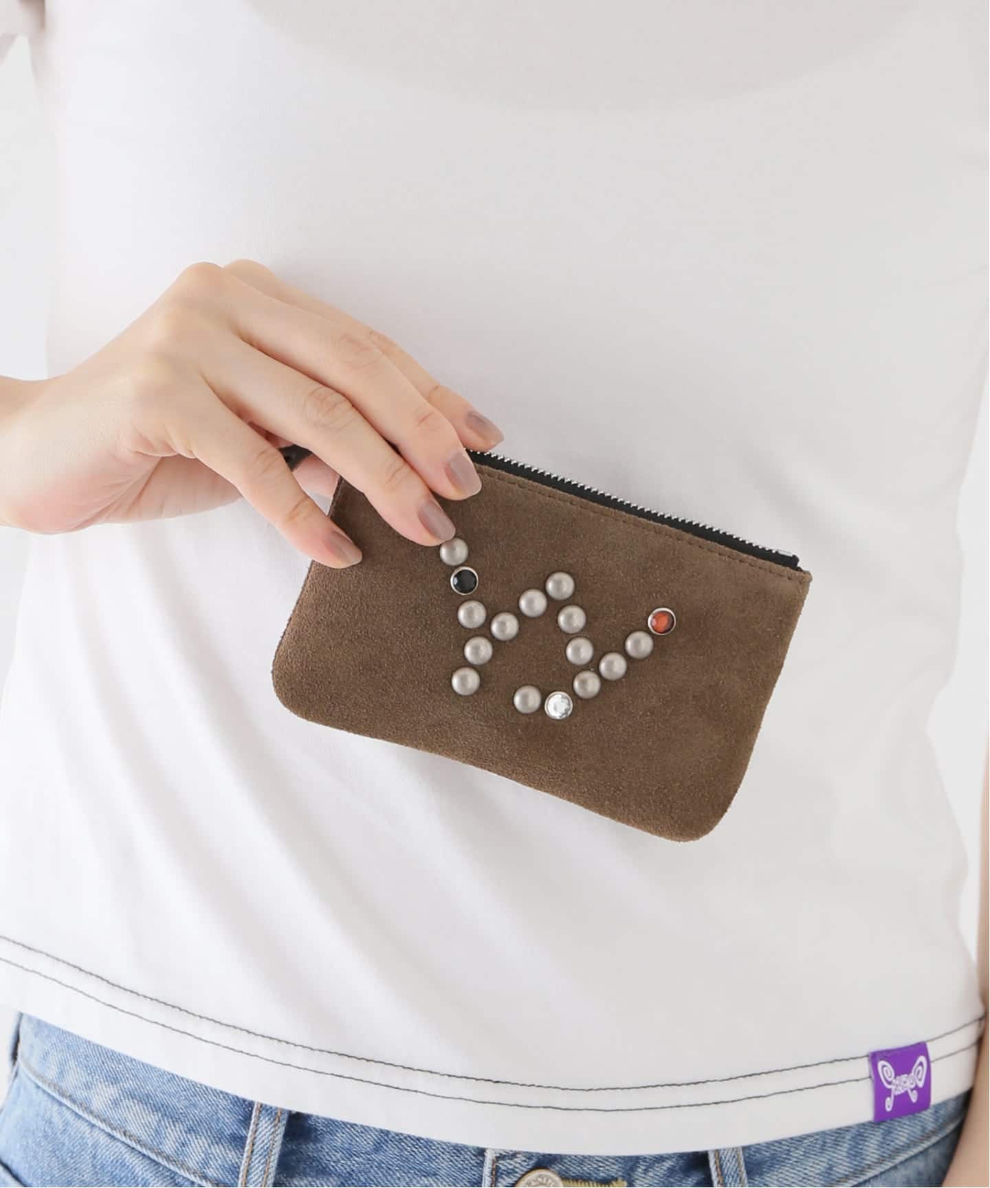 OPEN YY / オープンワイワイ】HEART SUEDE STUD CHAIN WALLET
