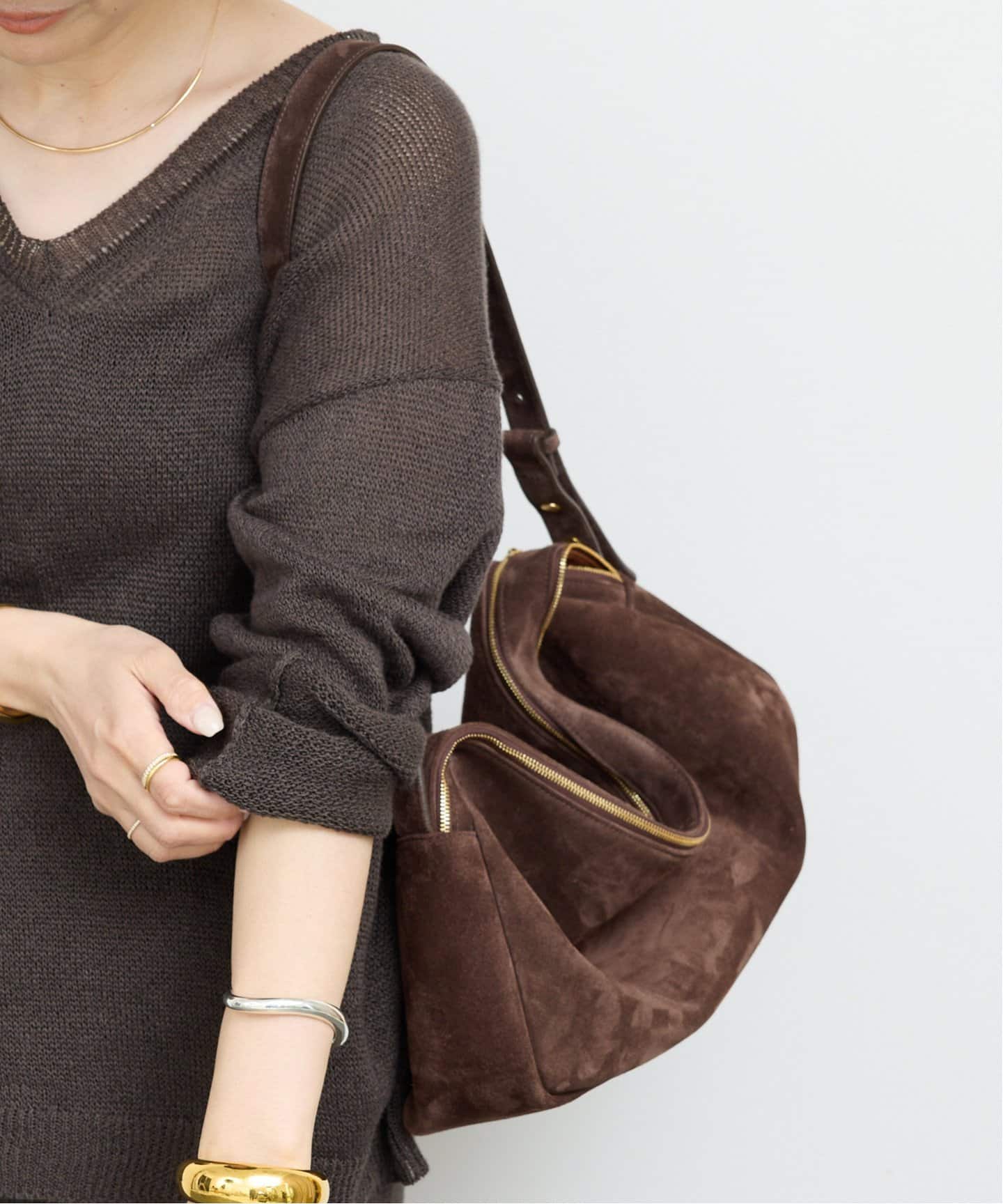 ELLEME/エレメ】Trousse Large Suede Browny（ボストンバッグ