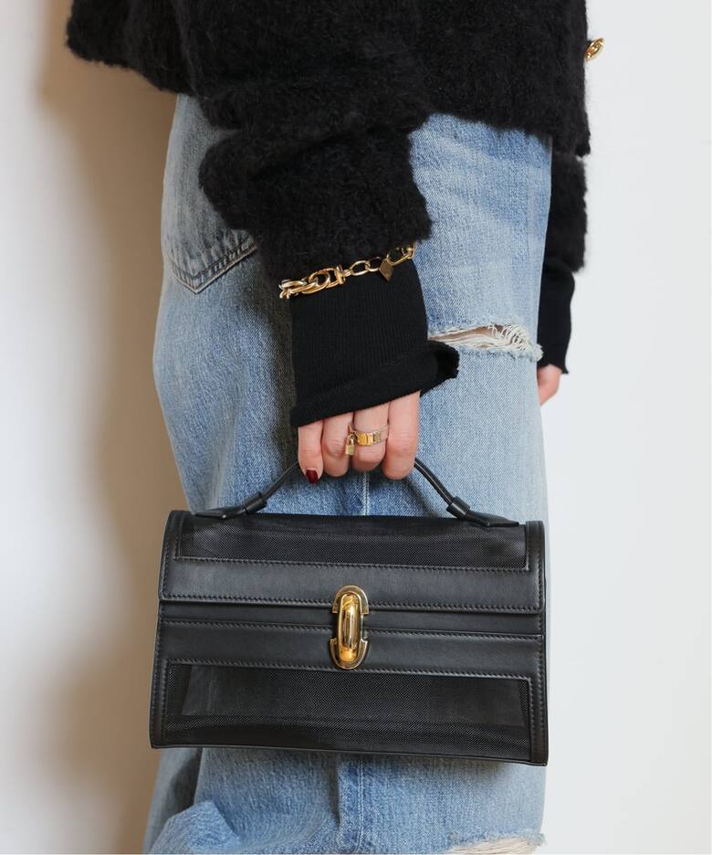 SAVETTE/サヴェット】MESHxLEATHER SYMMETRY POCHETTE（ハンドバッグ 