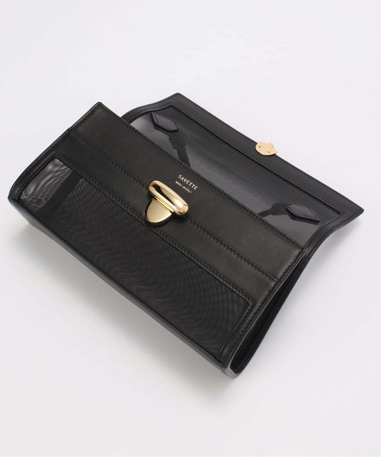 SAVETTE/サヴェット】MESHxLEATHER SYMMETRY POCHETTE（ハンドバッグ
