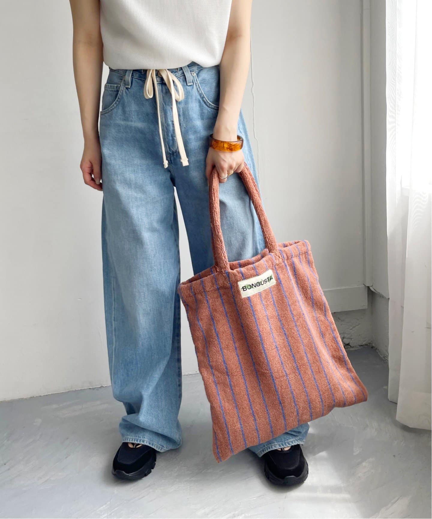 新品 BONGUSTA ボングスタSTRIPEDトートバッグブラウン｜Yahoo