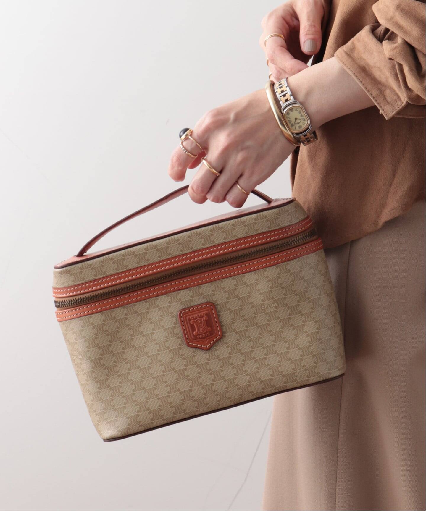 VINTAGE CELINE/セリーヌ】macadam バニティバッグ（ハンドバッグ 