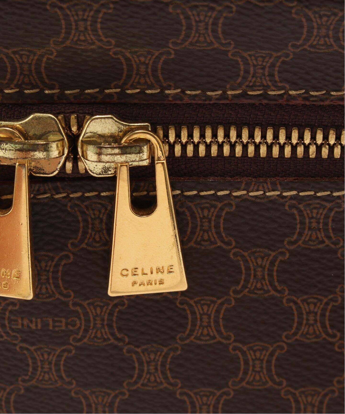 VINTAGE CELINE マカダム バニティバッグ ポーチ ゴールドジップ VINTAGE CELINE マカダム バニティバッグ ポーチ ゴールドジップ