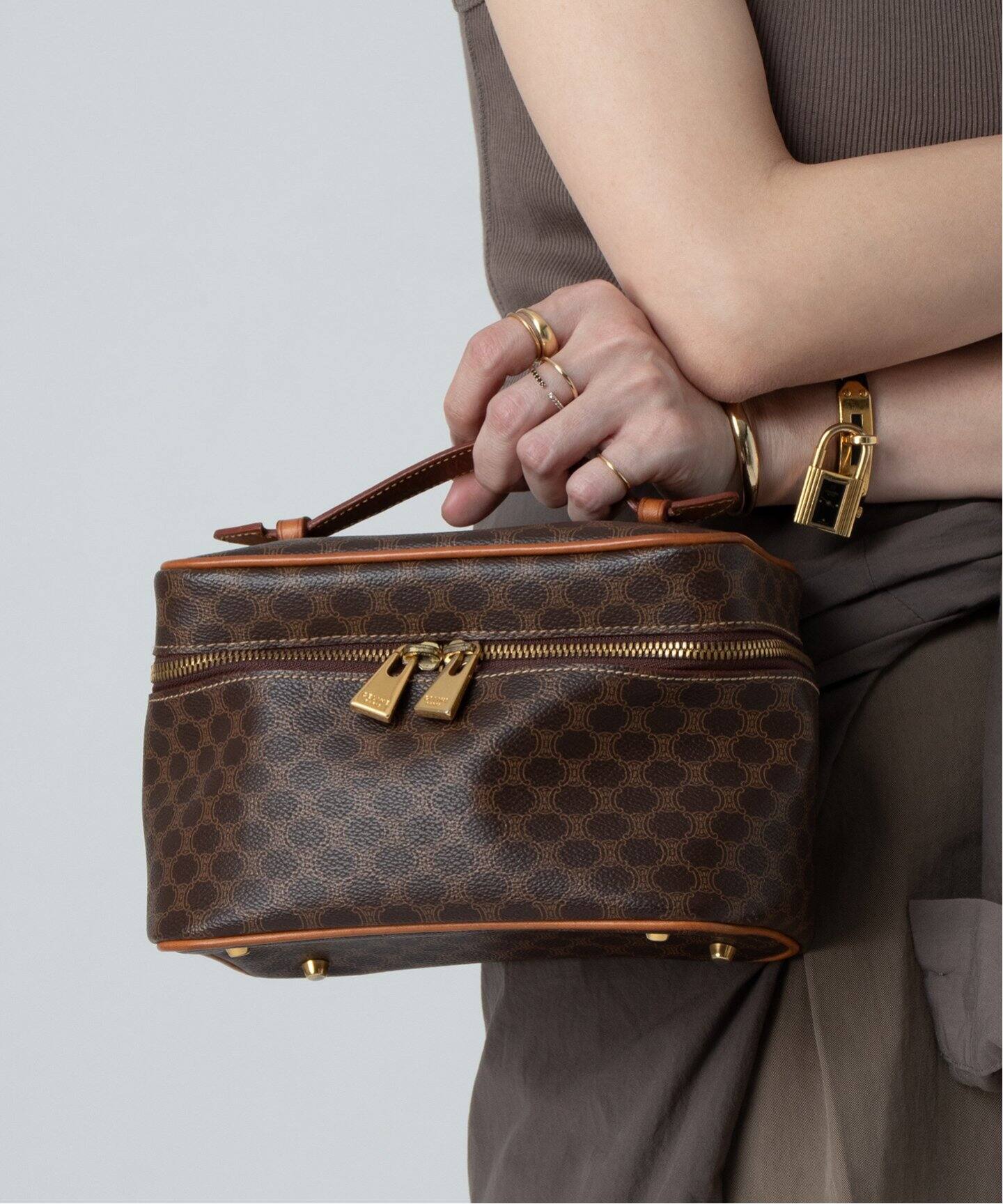 VINTAGE CELINE/セリーヌ】macadam バニティバッグ（ハンドバッグ 