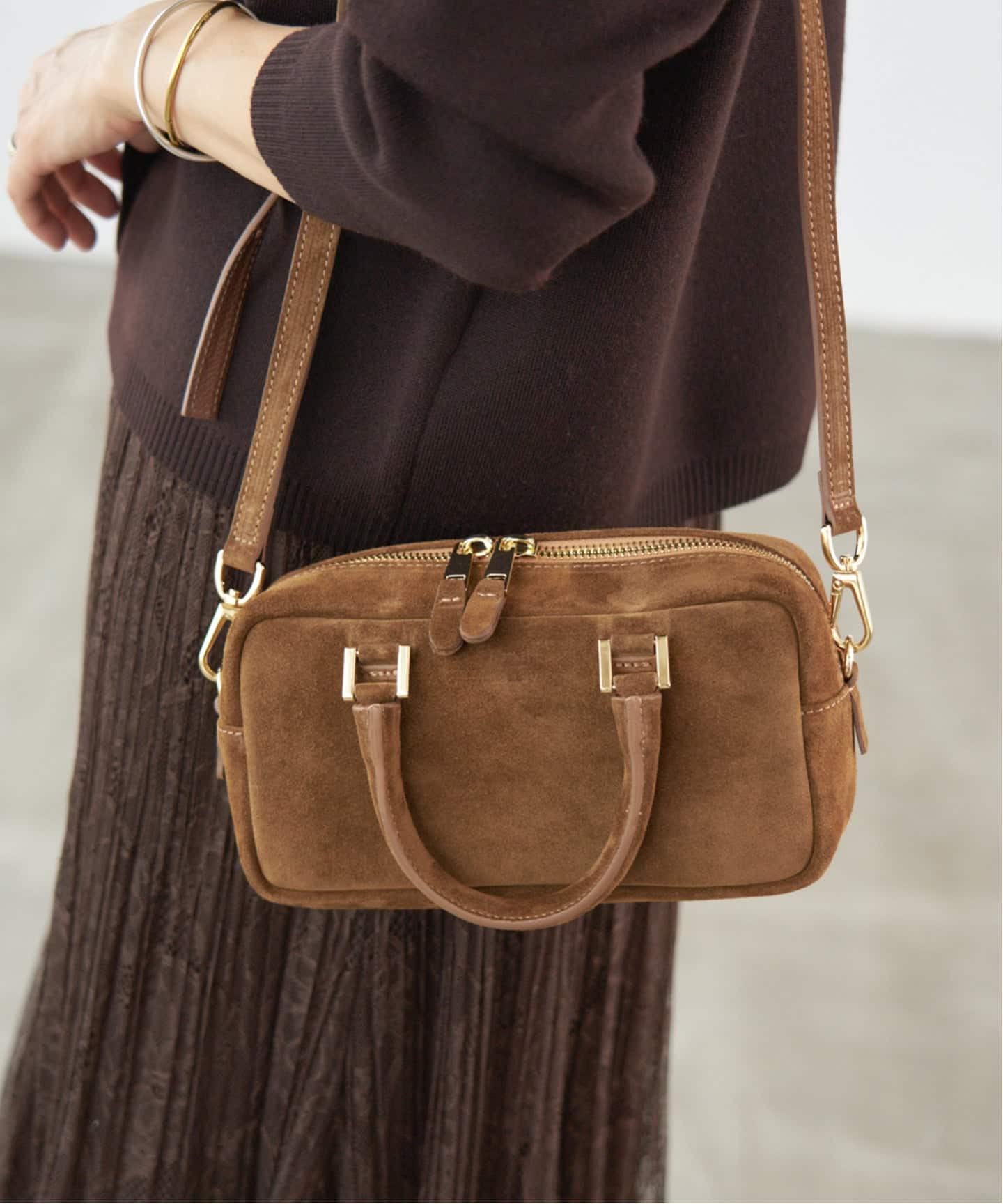 マニュエルミラノ　キャメル　ボストンバッグ 追加予約》Manuel MILANO/マニュエルミラノ SUEDE BOSTON スエード