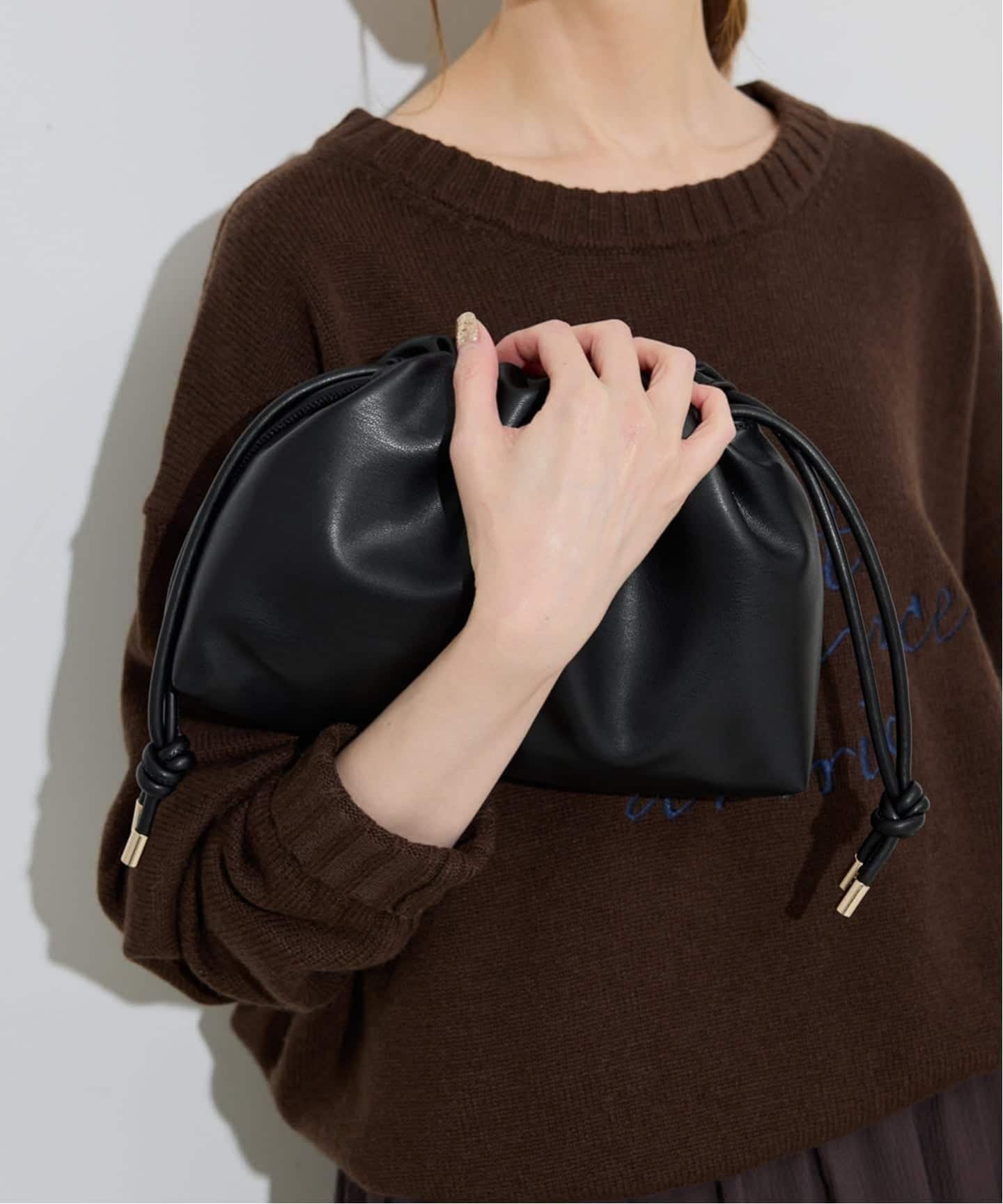 SLOBE IENA
ダブルループビッグラペルショートコート 追加予約》SLOBE 3WAY スムース巾着バッグ（その他バッグ