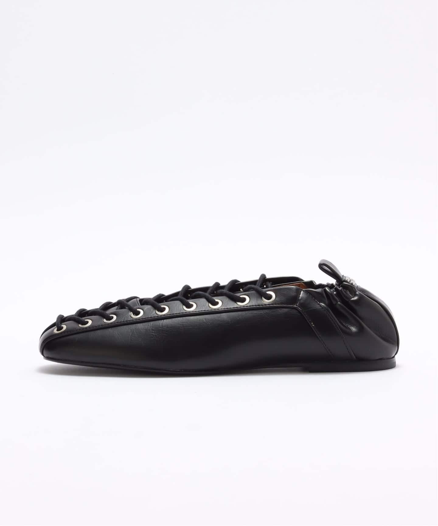 GANNI ブラックレースアップフラットシューズ GANNI ブラックレースアップフラットシューズ
