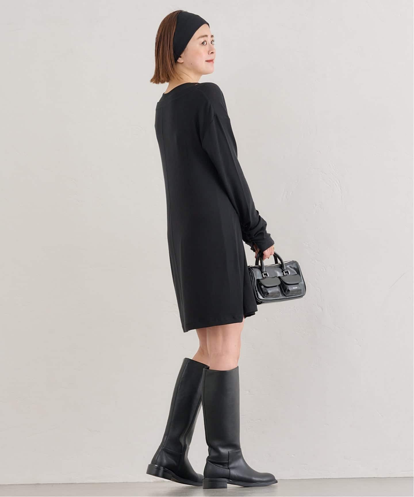 モモンガうさぎ屋の黒革ロングブーツ24センチ aimoha（アイモハ） ブーツ 紐づけフェイクレザー厚底ロングブーツ