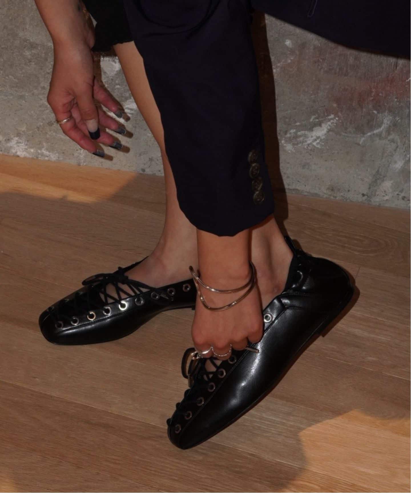 GANNI / ガニー Eyelets Lace Up Ballerina Crinkle（バレエ