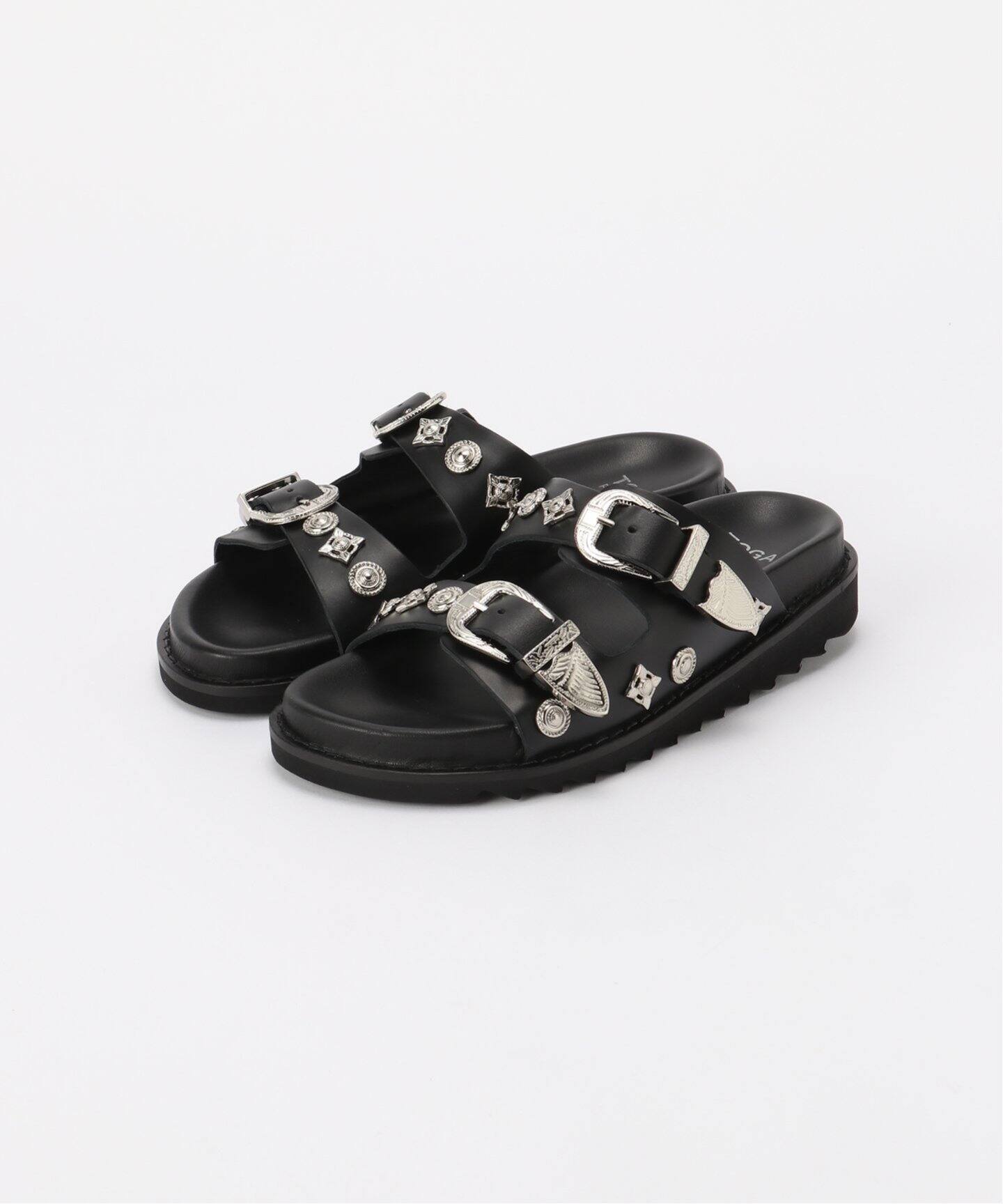 TOGA PULLA/トーガプルラ】BLACK LEATHER：サンダル（サンダル  