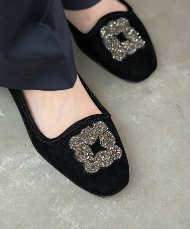 WEB限定/追加》MALUS/マリュス VELVET BIJOU SHOES（フラットシューズ 