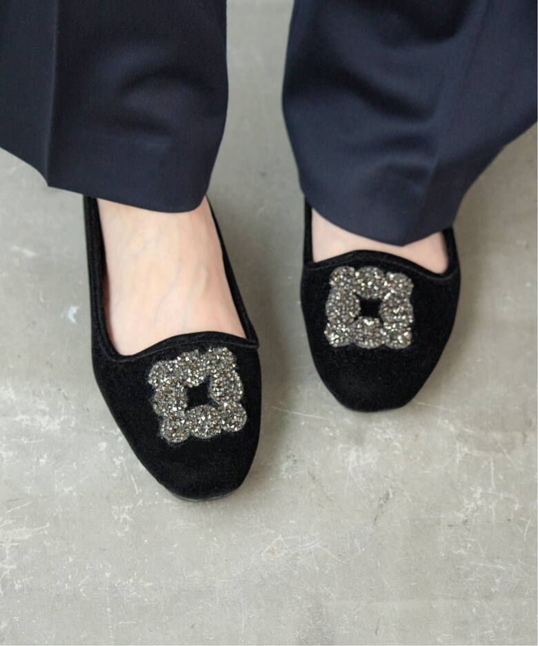 WEB限定/追加》MALUS/マリュス VELVET BIJOU SHOES（フラットシューズ 