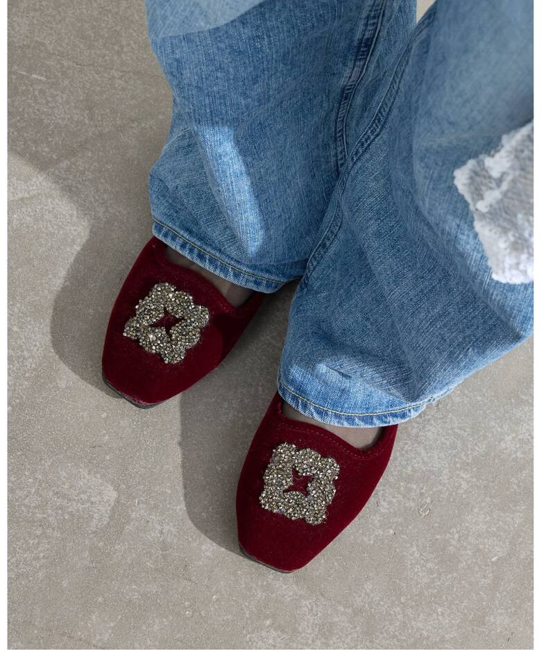 WEB限定/追加》MALUS/マリュス VELVET BIJOU SHOES（フラットシューズ 
