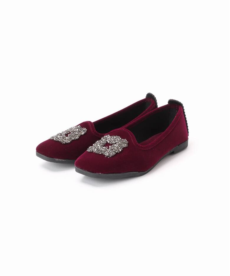 WEB限定/追加》MALUS/マリュス VELVET BIJOU SHOES（フラットシューズ 