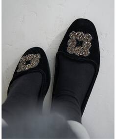 WEB限定/追加》MALUS/マリュス VELVET BIJOU SHOES（フラットシューズ 
