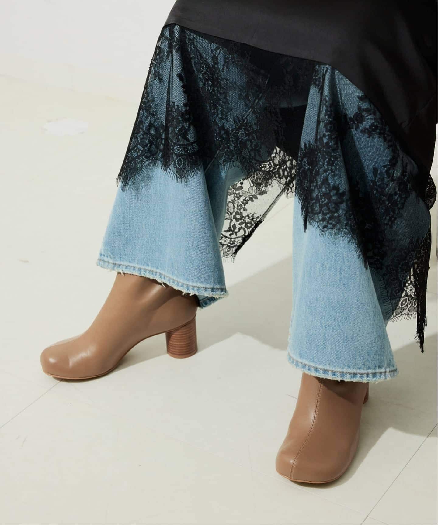 SLOBE IENA スクエアトゥショートブーツ ベージュ 25.0 追加3》SLOBE スクエアトゥショートブーツ（ブーティ・ショートブーツ