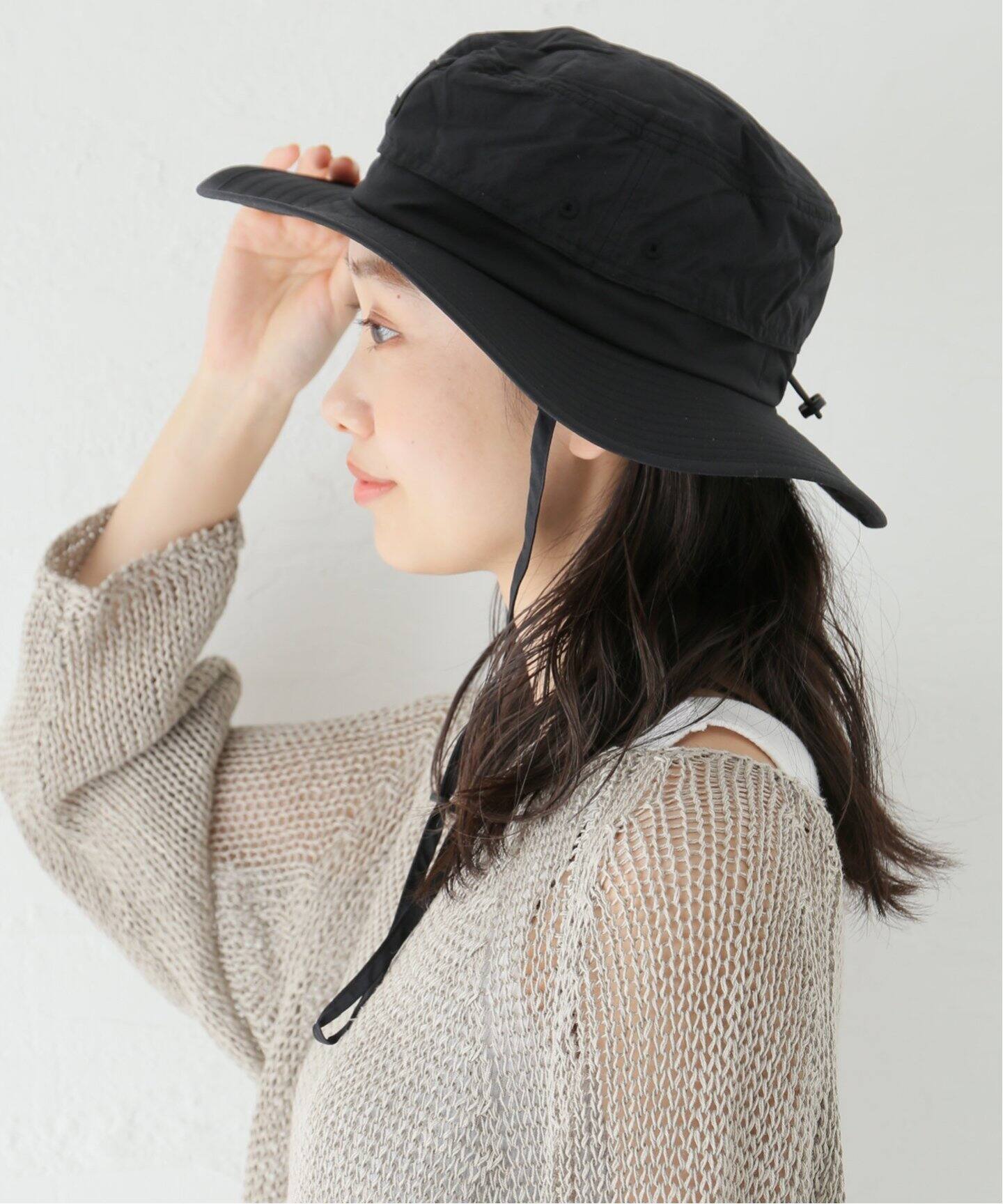 完売品　ナゴンスタンス　2023年　drawstring hat 現行　黒 2.5レイヤータフタ Back tie Hat（ハット）｜nagonstans（ナゴ