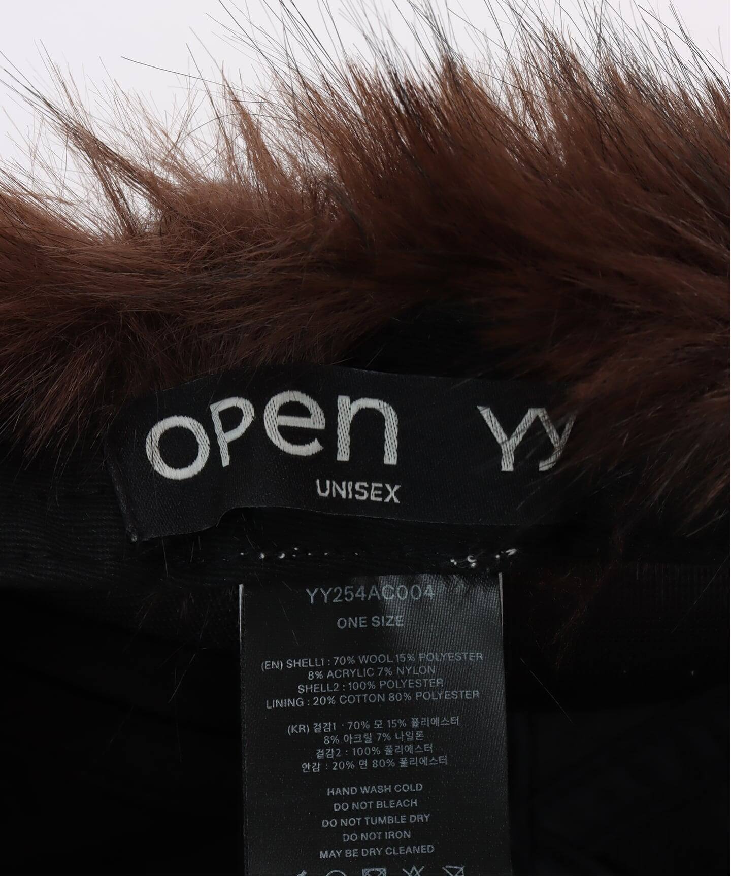 OPEN YY ファー付きブラックキャップ b81531ab875a73e4a1ae4d01b7d9e2