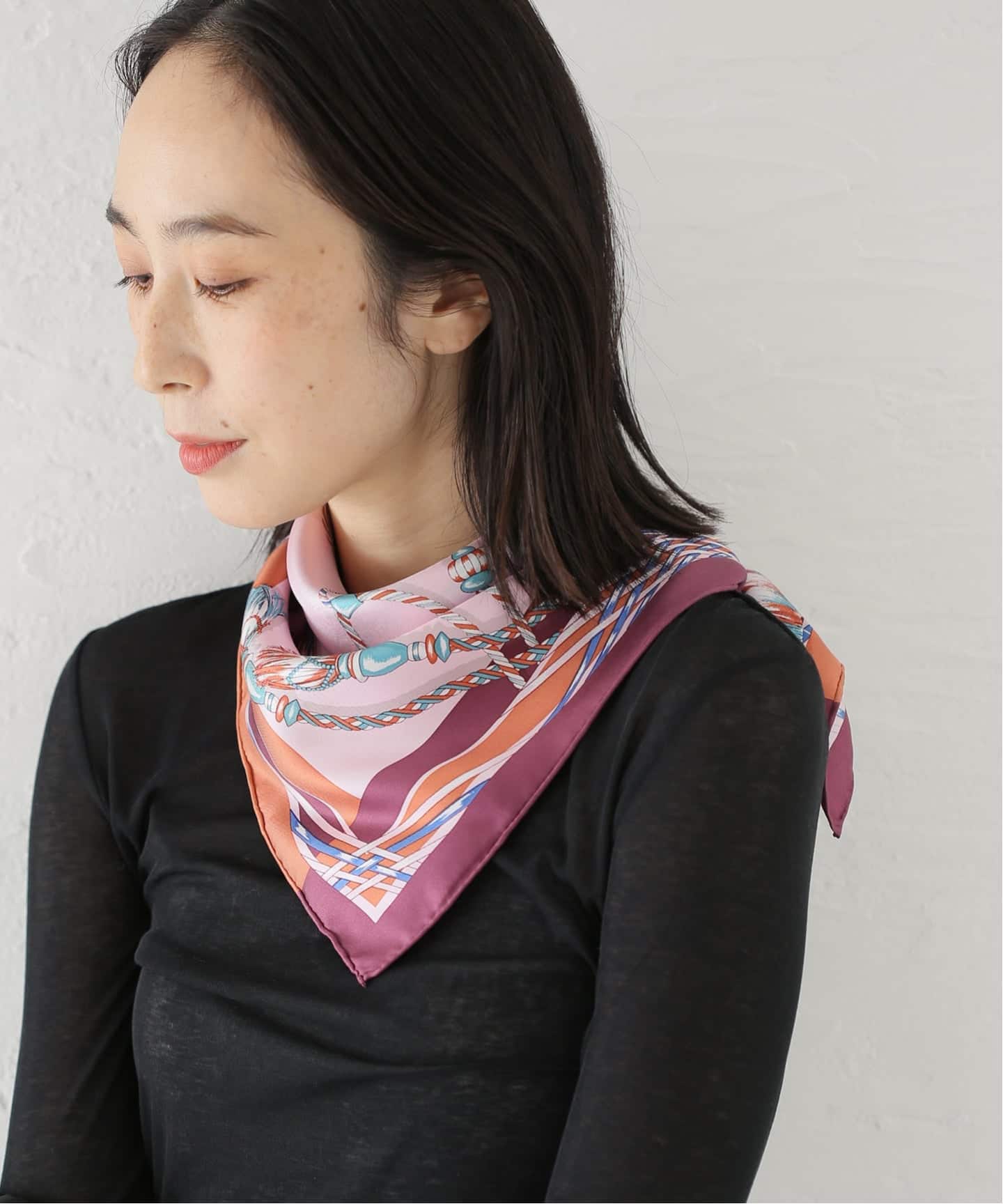 manipuri/マニプリ シルクスカーフ 65*65 タッセル（スカーフ