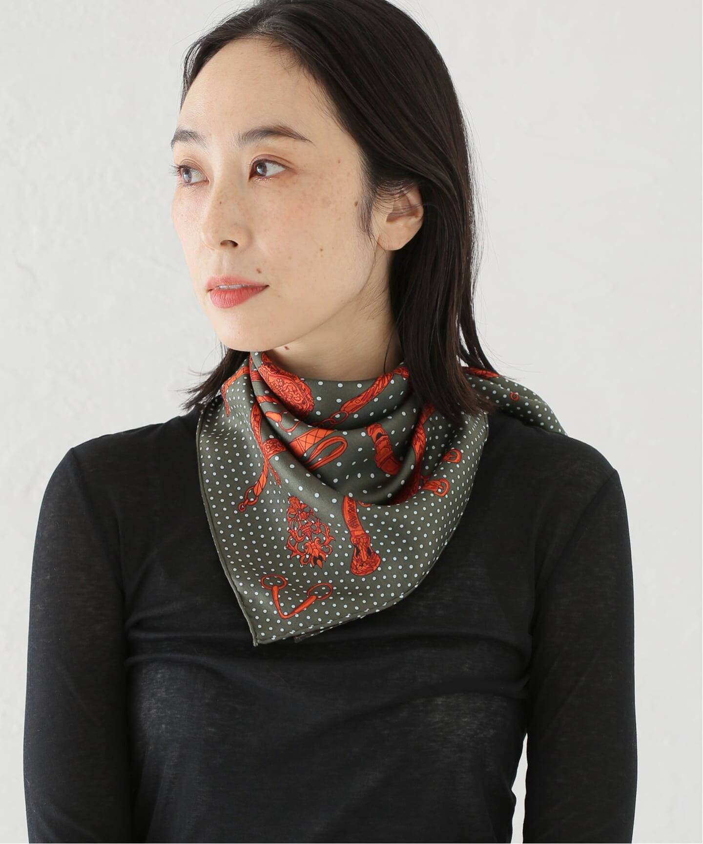 manipuri/マニプリ シルクスカーフ 65*65 ドット（スカーフ／バンダナ