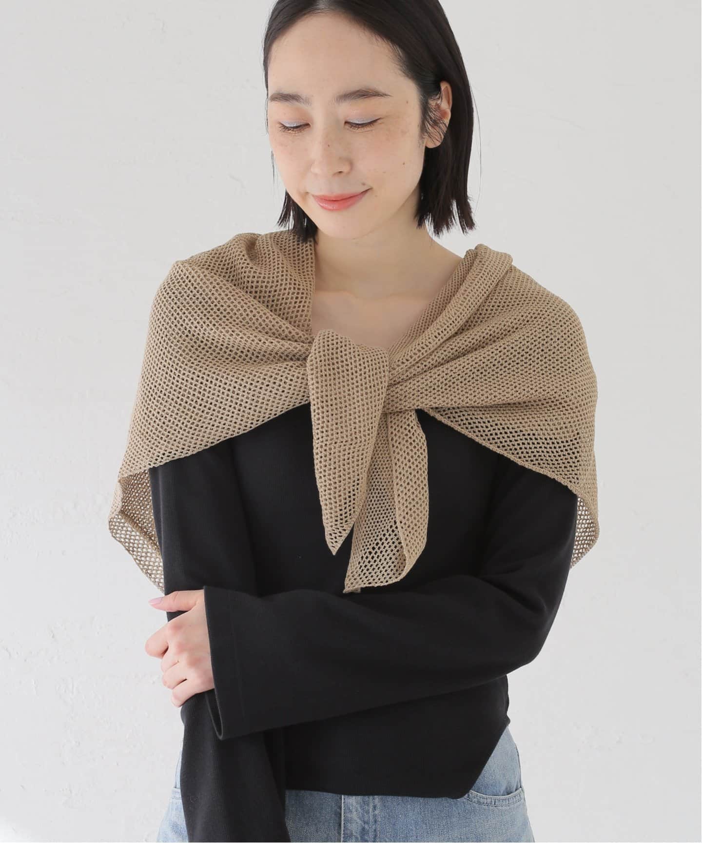 [値下げ] Heugn SCARF001 THROW/スロー Linen Cross Mesh Scarf（スカーフ／バンダナ