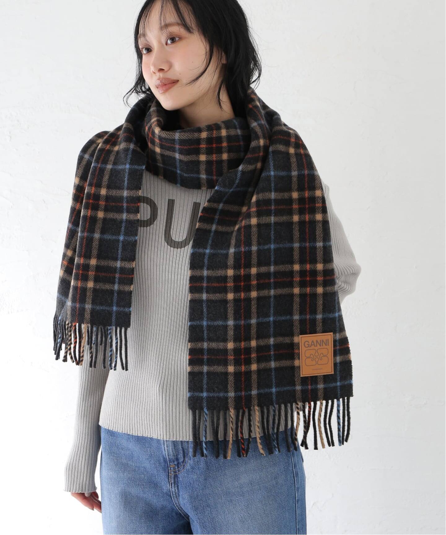 GANNI Double Face Wool check Scarf マフラー Ganni Check Double Face Wool Scarf | Nordstrom