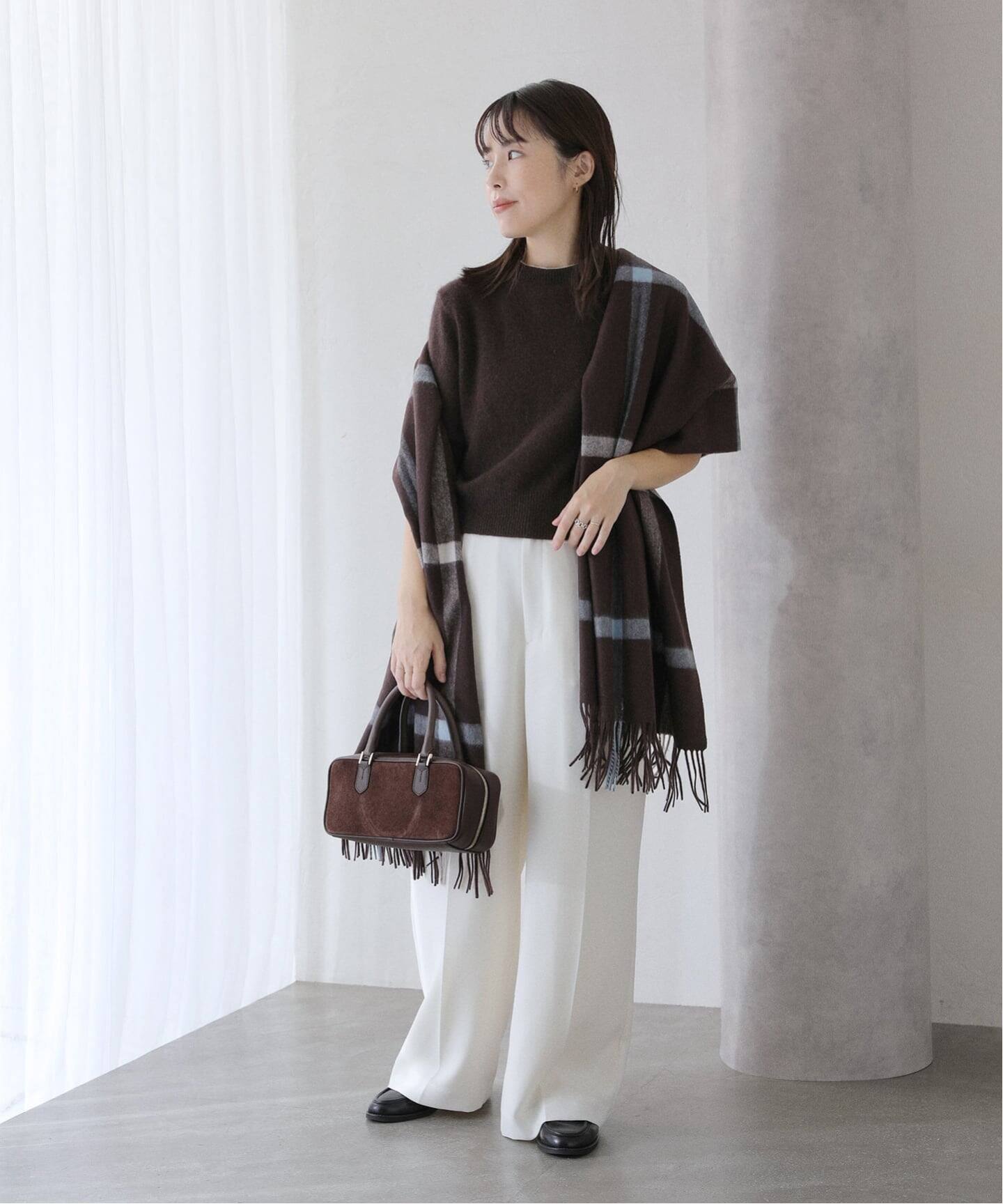 TWEEDMILL/ツイードミル ウール チェックストール 70*190cm（ストール