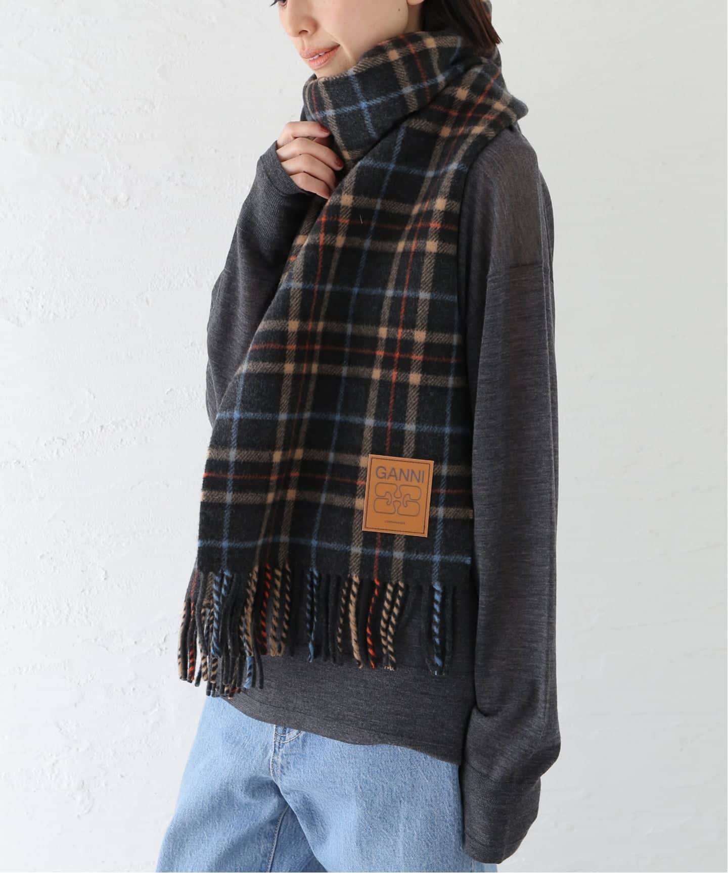 GANNI/ ガニー Double Face Wool Check Scarf（マフラー）｜U by