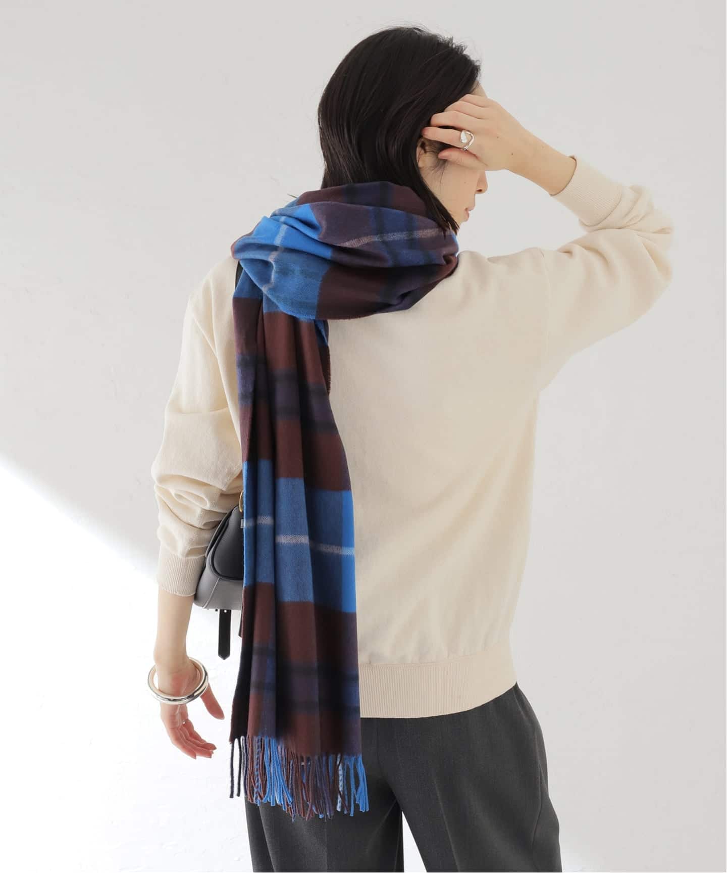 Johnstons of Elgin】cashmere check stole：ストール（マフラー