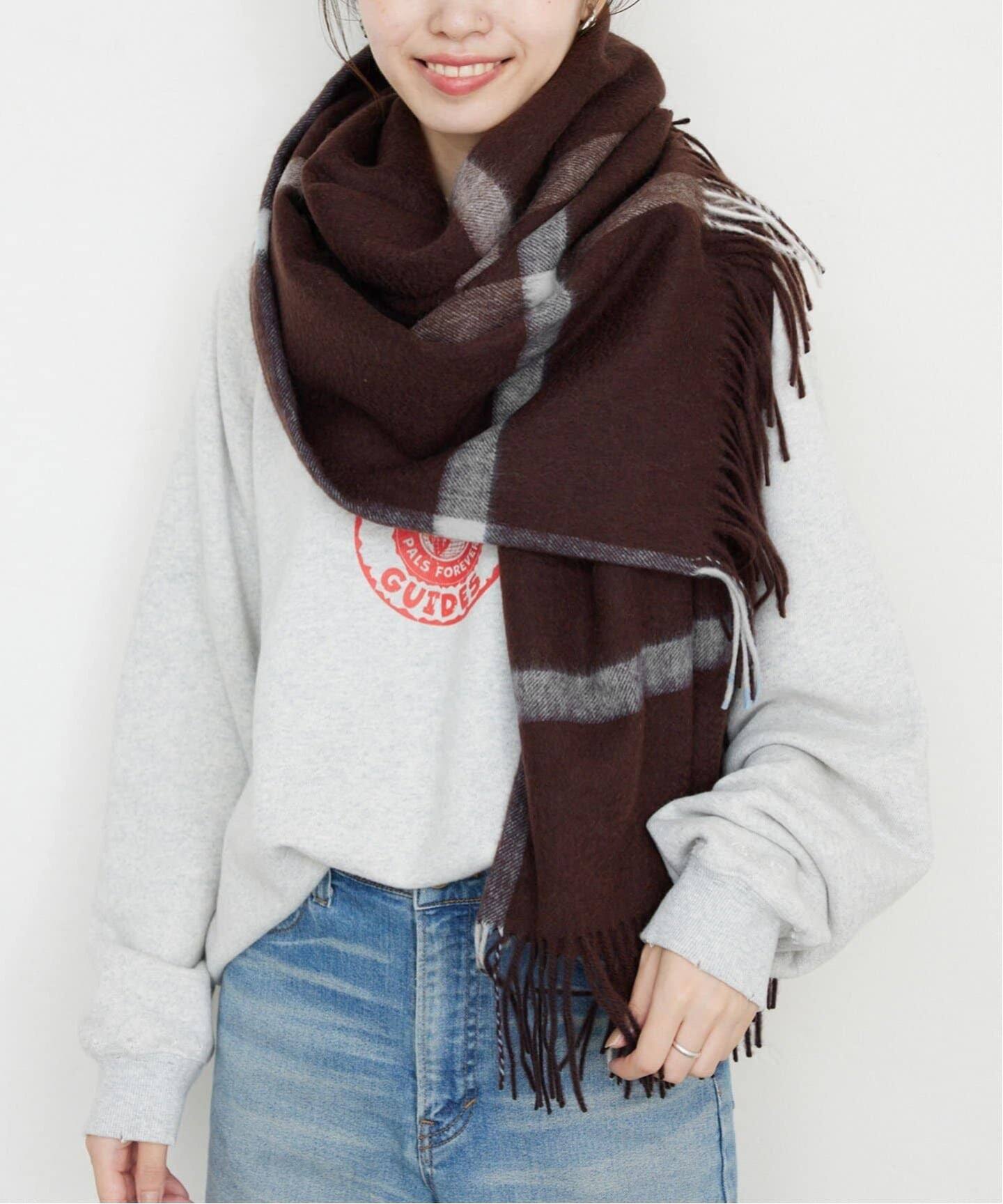 slobe iena TWEEDMILL ウール チェックストール 新品タグ付き SLOBE IENA(スローブイエナ)の「【TWEEDMILL/ツイードミル