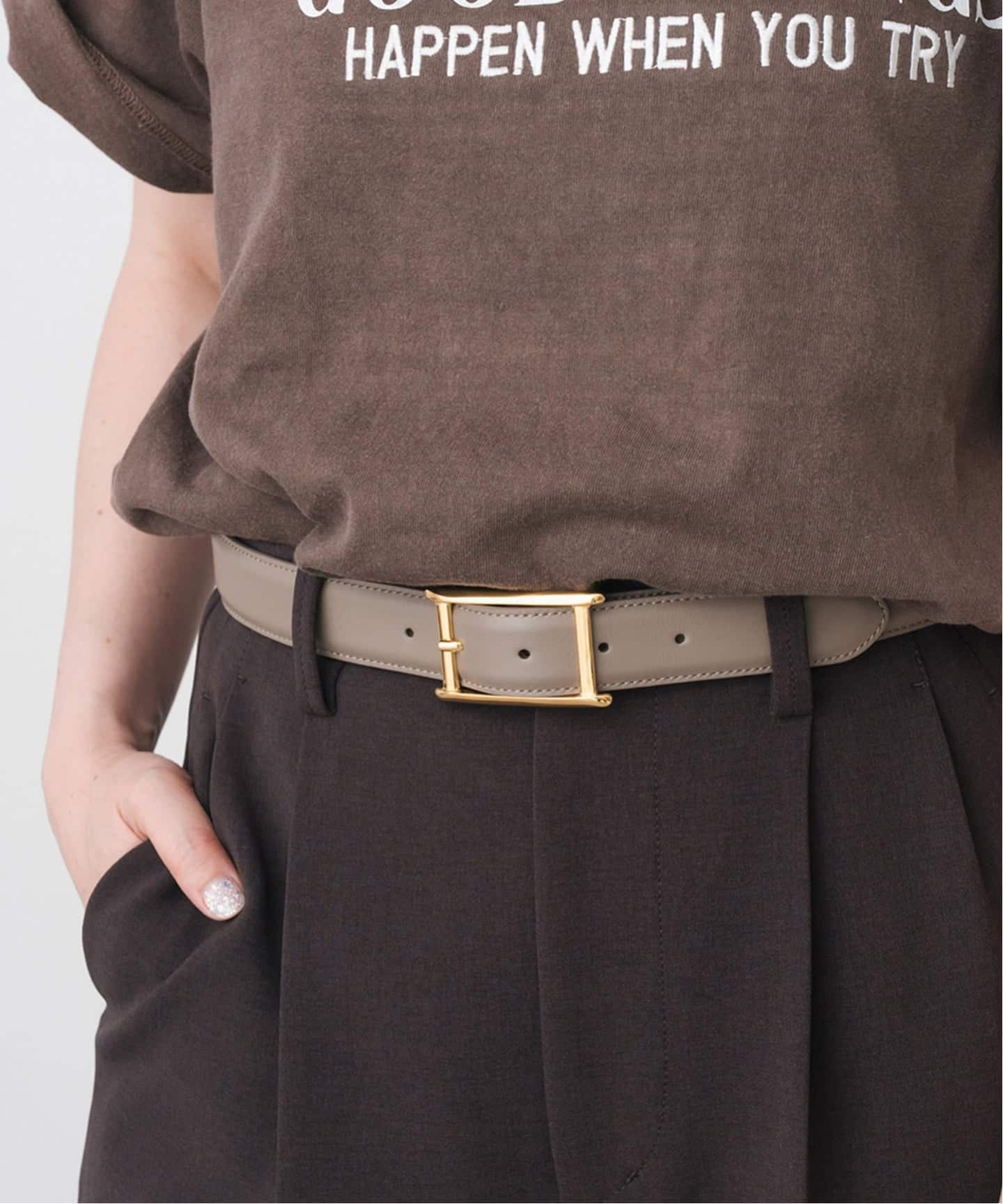 アトリエアンボワーズ ベルトH Buckle Belt　ダークブラウン　ゴールド アトリエアンボワーズ ベルトH Buckle Belt ダークブラウン