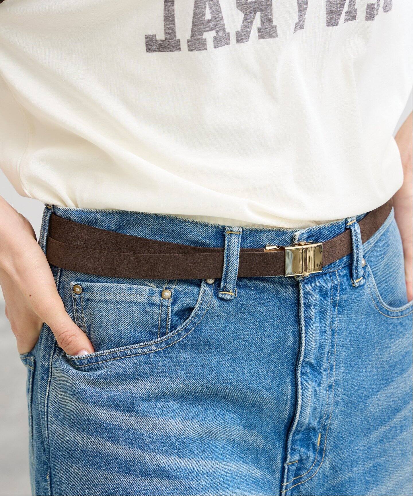 ≪追加≫LEFIJE/レフィエ ガチャベルト 2CM スウェード Goldバックル